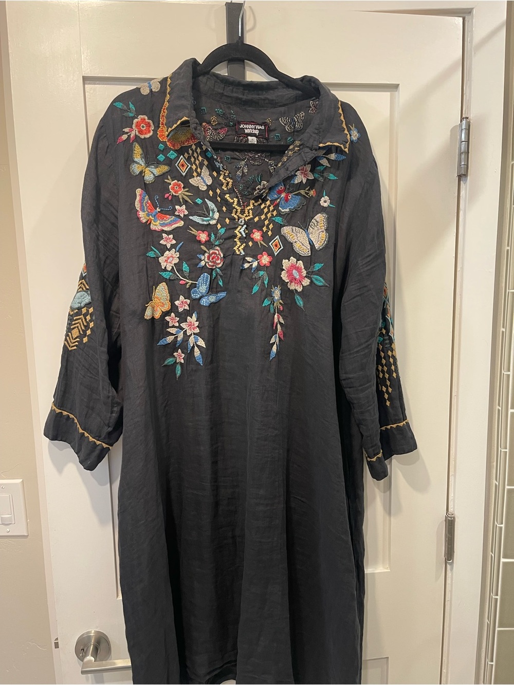 Johnny Was Black Embroidered Butterfly & Floral Tunic